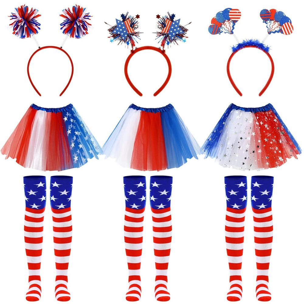 5836 9pcs 4th Of July Tutu Set For Red White And Blue Tutu